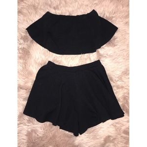 Boohoo Black Bandeau Top + Shorts Two Piece
